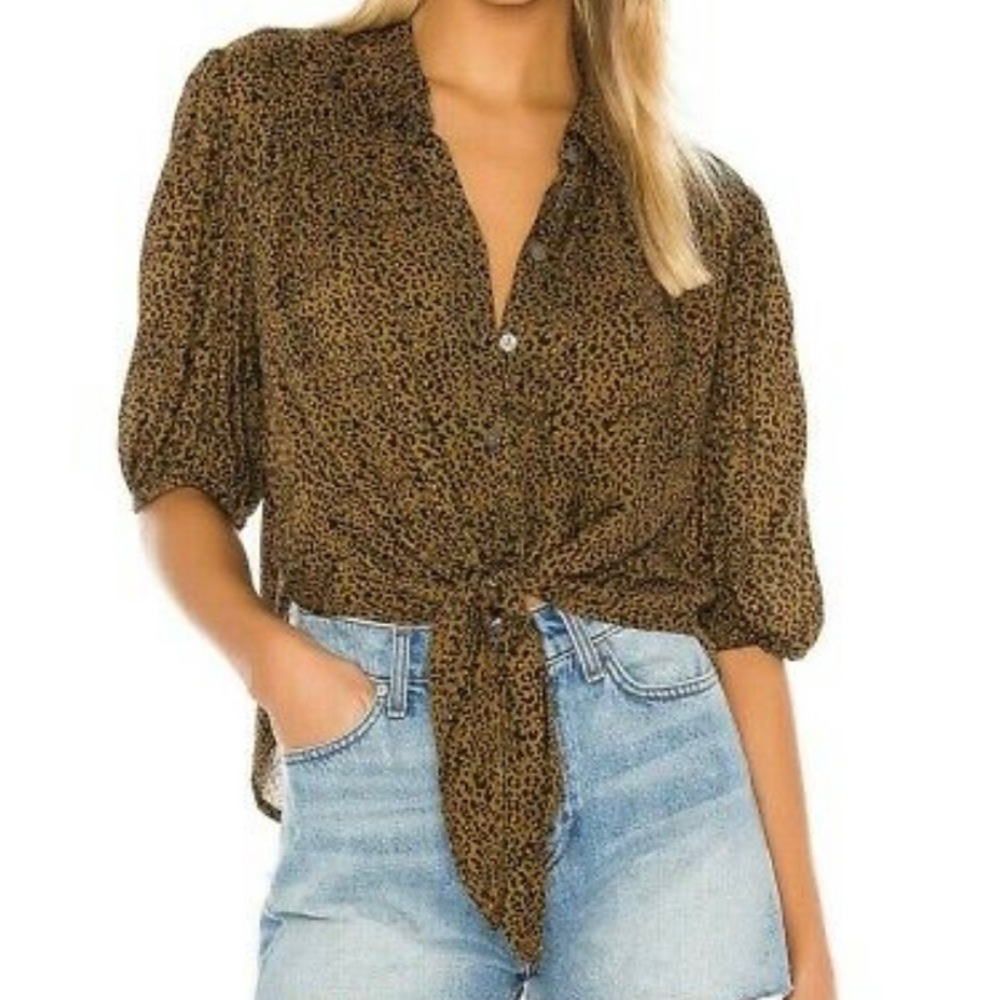 Free People Celia Printed Tie-Front Blouse, size M